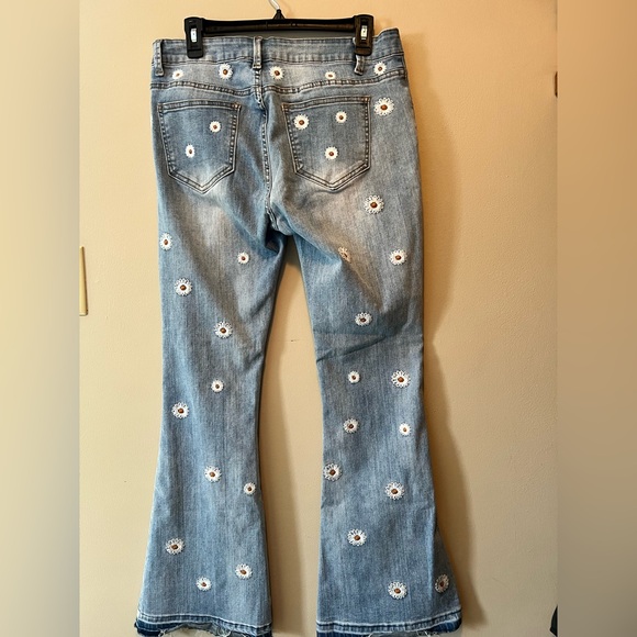 Anna-Kaci California size XXL denim daisy bell bottom jeans! Cotton spandex - Picture 7 of 11